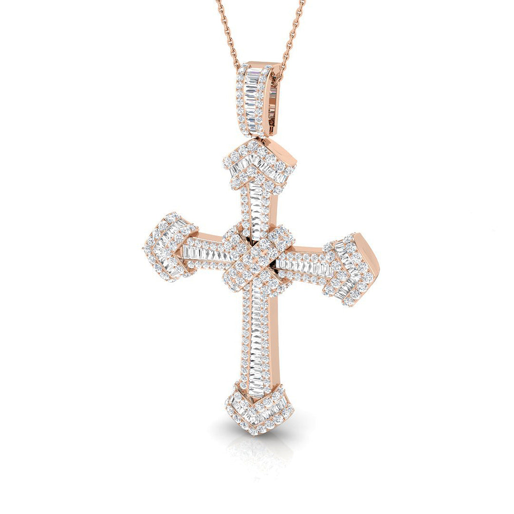 Excellia 3Ct Diamond Cross Pendant In 9K, 18K (White, Yellow, Rose Gold) With Complimentary Silver