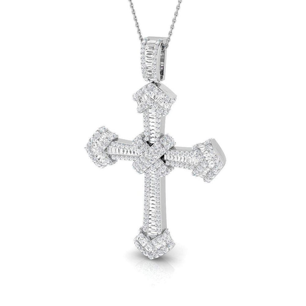 Excellia 3Ct Diamond Cross Pendant In 9K, 18K (White, Yellow, Rose Gold) With Complimentary Silver