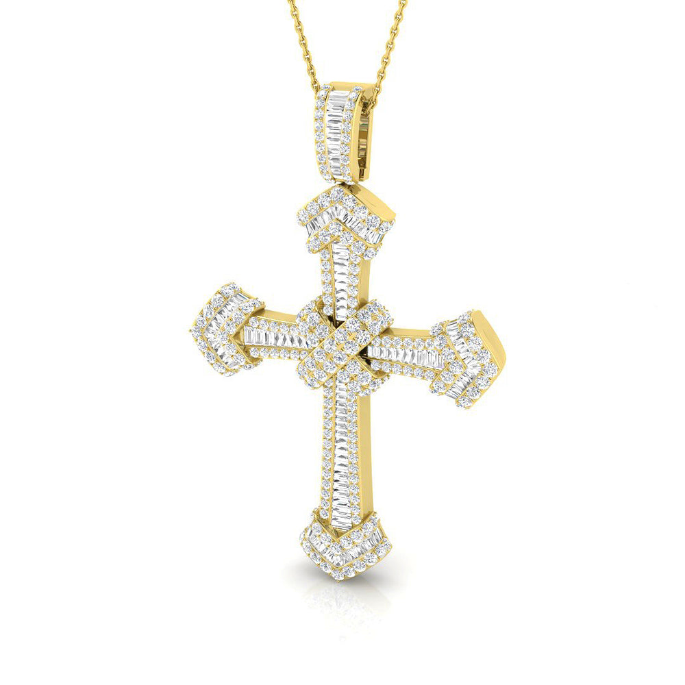 Excellia 3Ct Diamond Cross Pendant In 9K, 18K (White, Yellow, Rose Gold) With Complimentary Silver