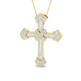Multi-Cut Iced-Out Diamond Cross Pendant in Gold or Platinum