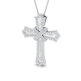 Pendentif croix serti de diamants ronds et baguettes de 1,8 ct, en or ou platine