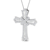 Pendentif croix serti de diamants ronds et baguettes de 1,8 ct, en or ou platine