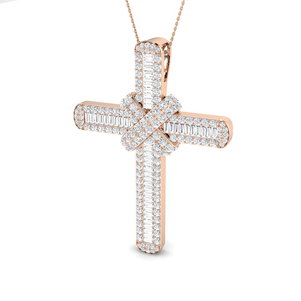 Divinia 8Ct Diamond Cross Pendant In 9K, 18K (White, Yellow, Rose Gold) With Complimentary Silver