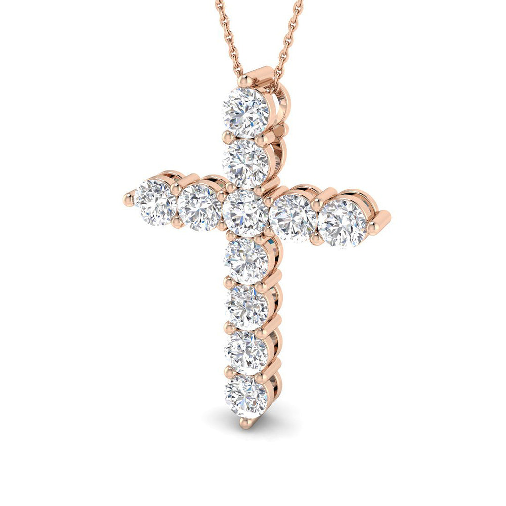Seraphina 4Ct Diamond Cross Pendant In 9K, 18K (White, Yellow, Rose Gold) With Complimentary Silver