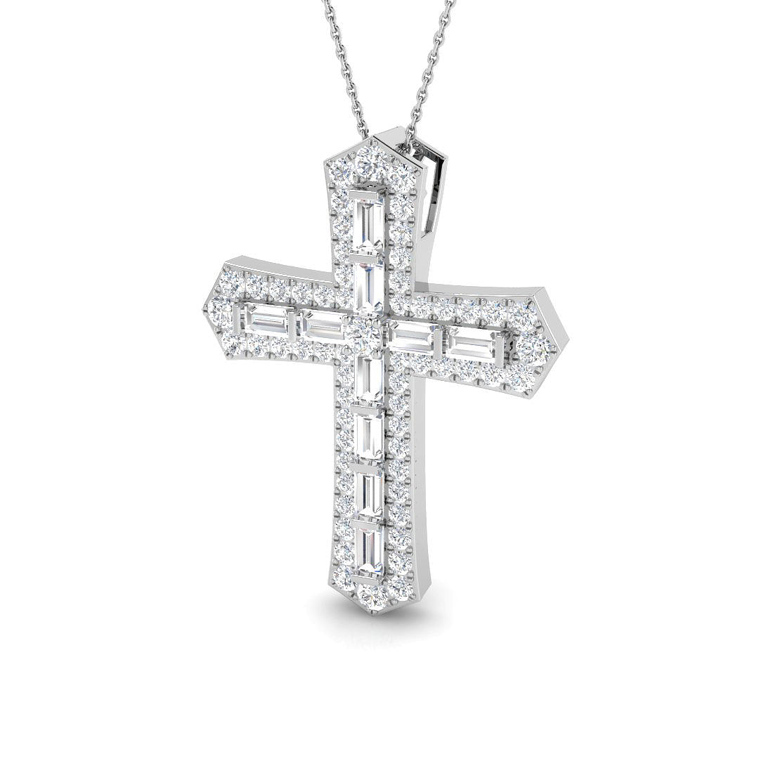 0.87ct – 4.19ct Baguette & Round Diamond Angular Cross Pendant in 9k and 18k Gold