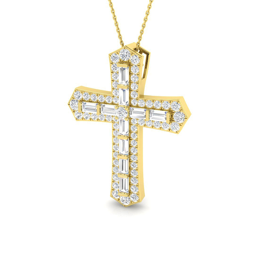 0.87ct – 4.19ct Baguette & Round Diamond Angular Cross Pendant in 9k and 18k Gold