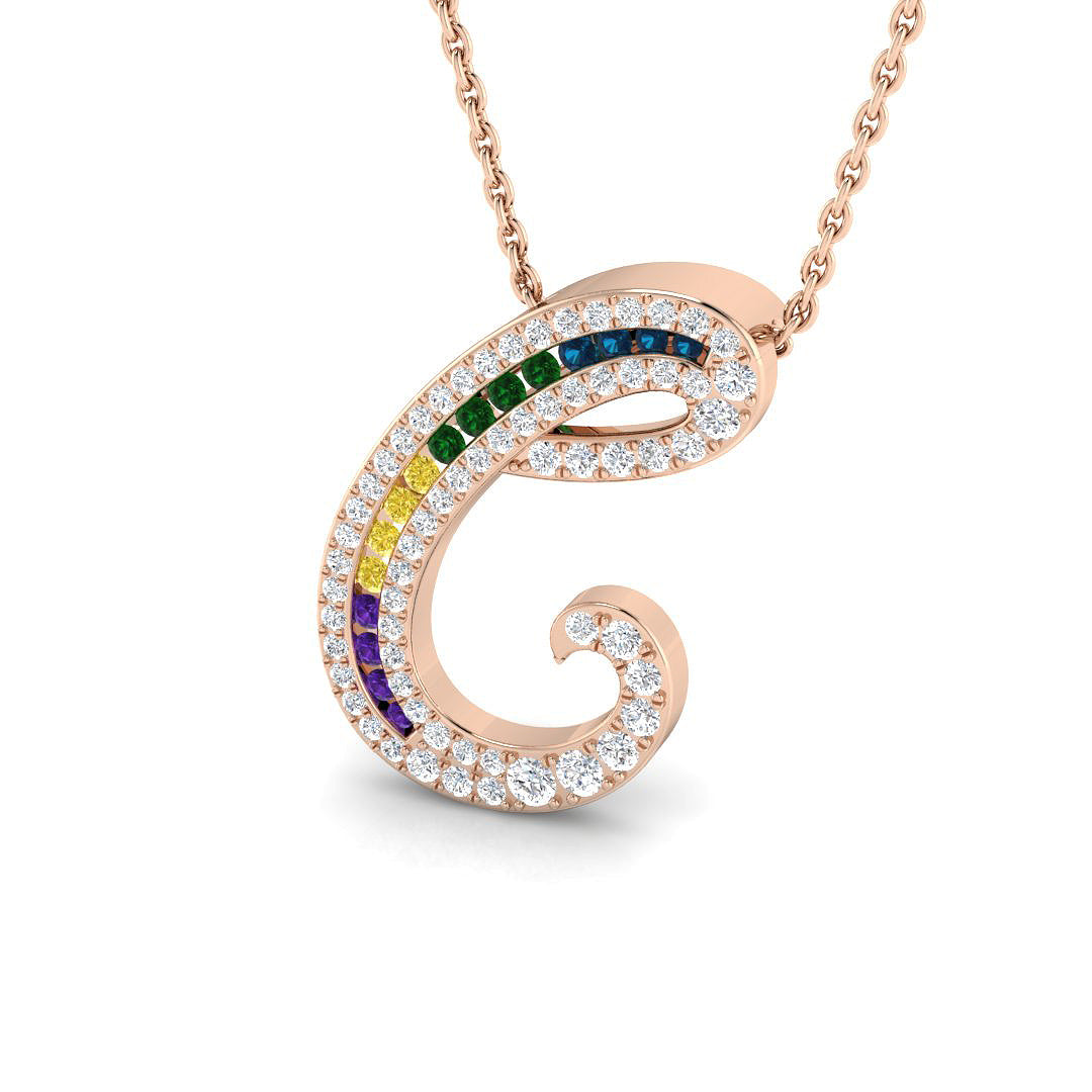 Colorful Diamond Pavé Initial "C" Pendant