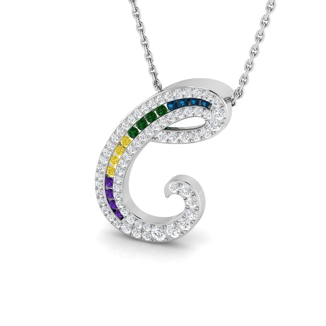 Colorful Diamond Pavé Initial "C" Pendant
