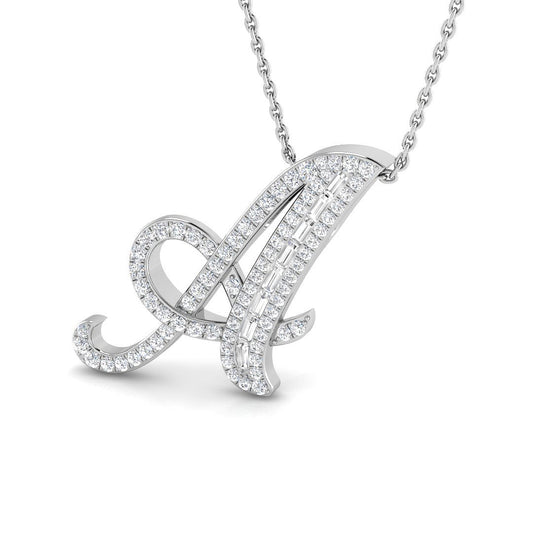 Bold Diamond Script Initial "A" Pendant with Baguette and Round Diamonds