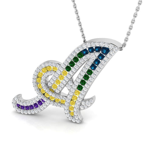Colorful Diamond Pavé Initial "A" Pendant