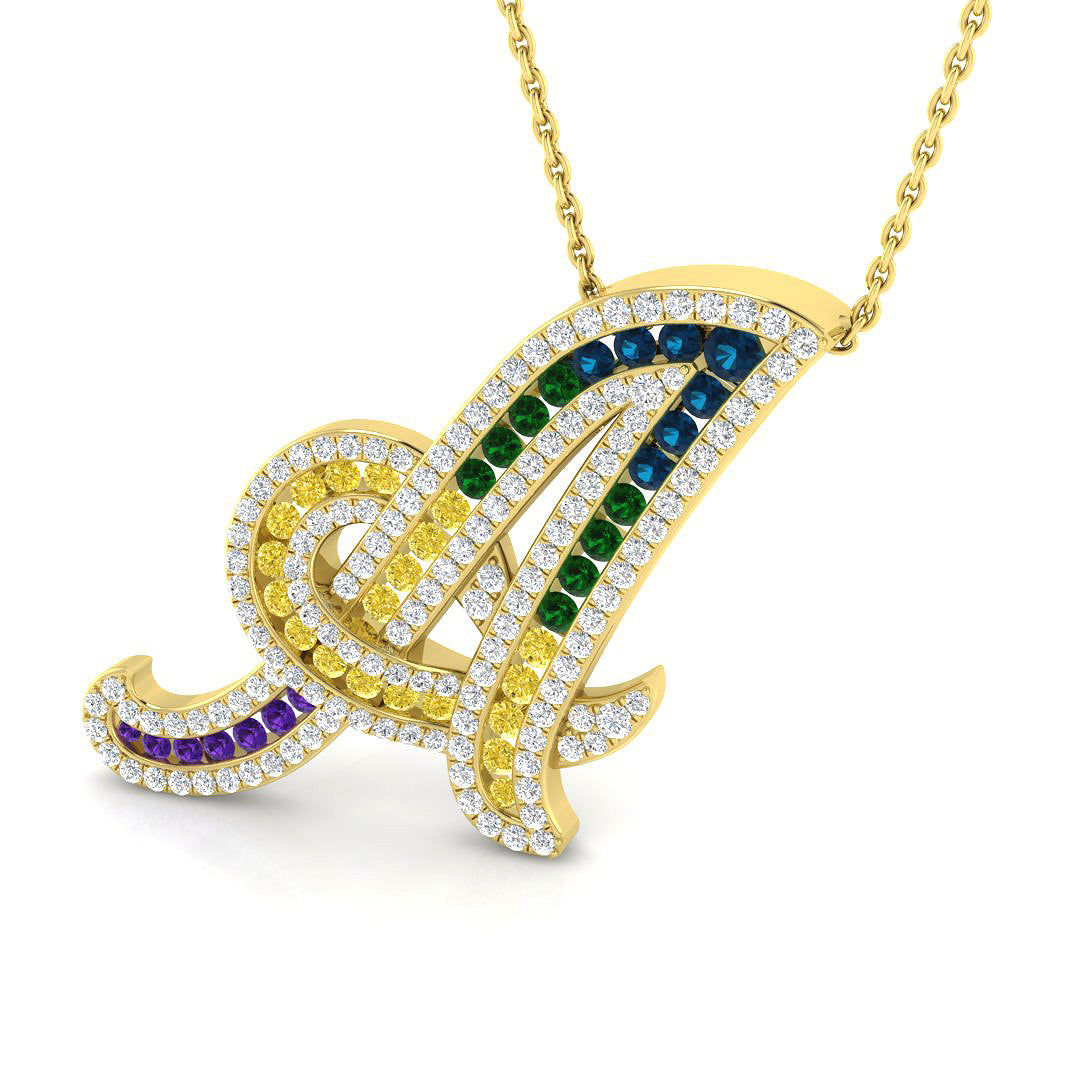 Colorful Diamond Pavé Initial "A" Pendant