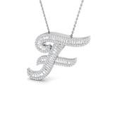 Round & Baguette Diamond Script Initial Pendant