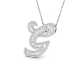 Round & Baguette Diamond Script Initial Pendant
