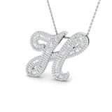 Round & Baguette Diamond Script Initial Pendant