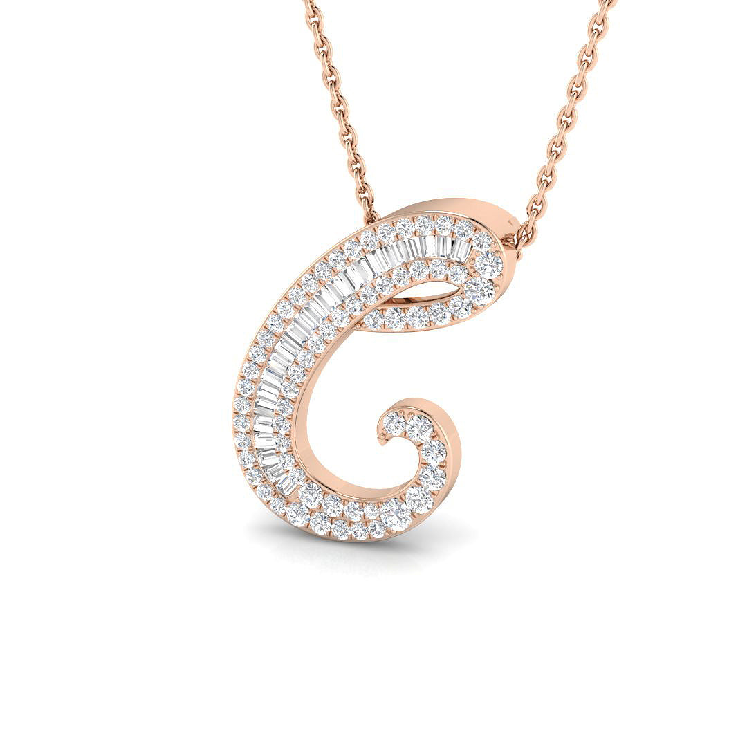 Luxurious Gold Diamond Script Initial "C" Pendant