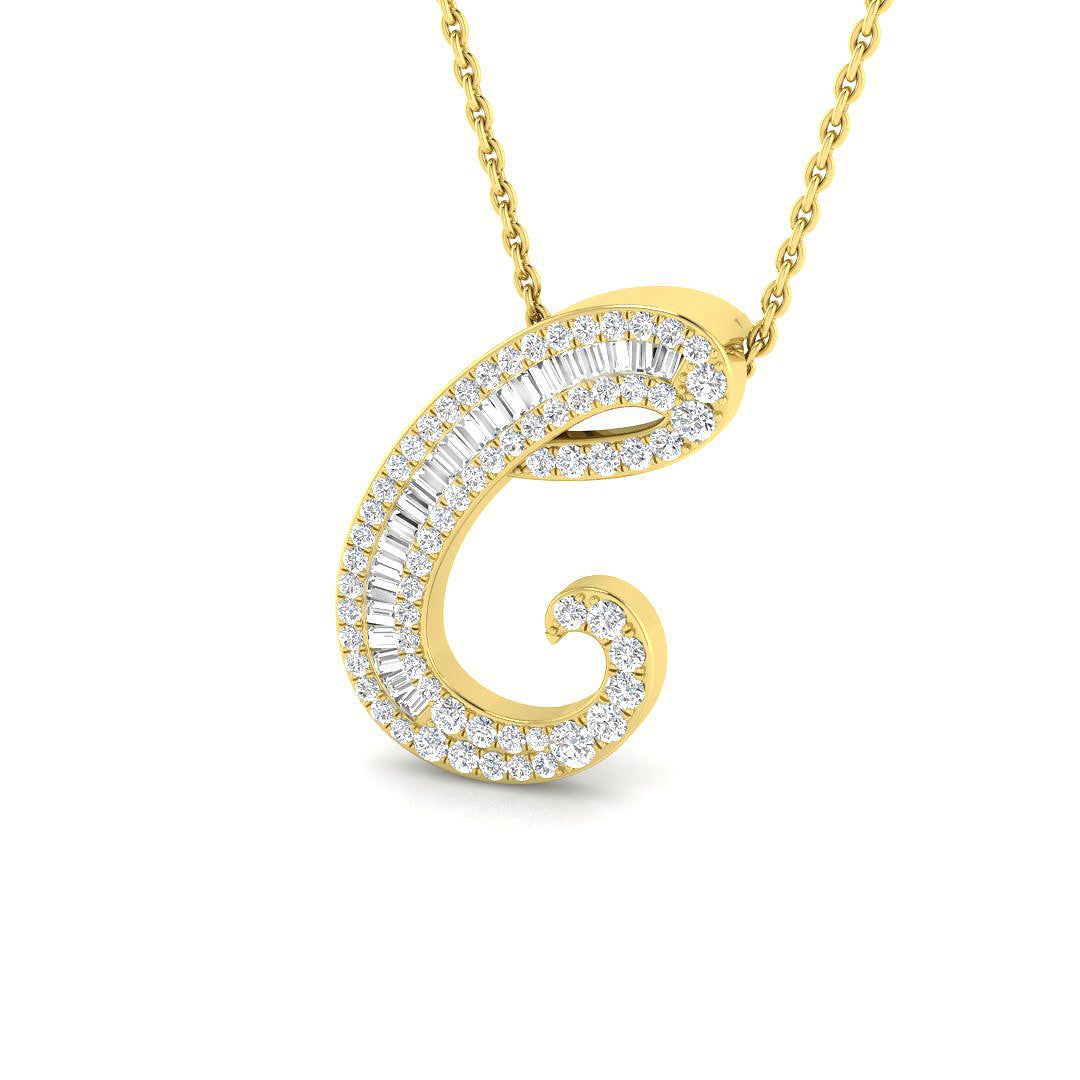 Luxurious Gold Diamond Script Initial "C" Pendant