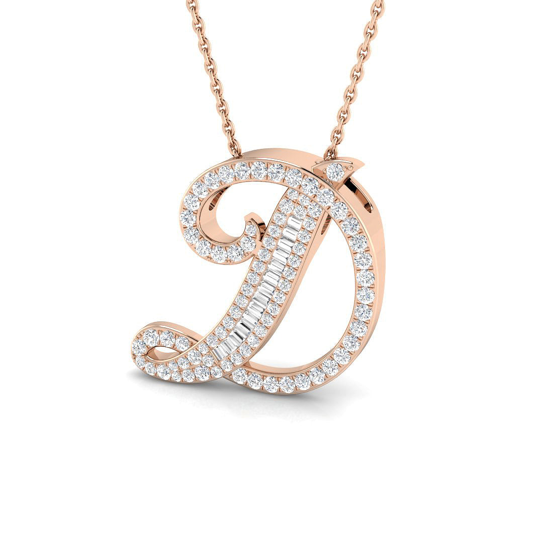 Gold Pendant with Diamond "D" Letter Initial