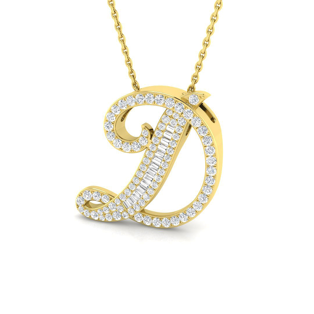 Gold Pendant with Diamond "D" Letter Initial
