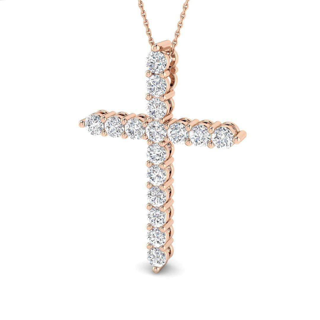 2.97ct – 5.32ct Round Diamond Rope-Style Cross Necklace in Gold & Platinum