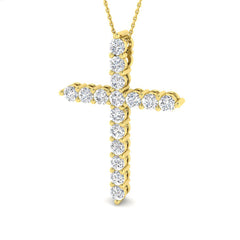 3 Carat D-E/VS Lab Grown Round Diamond Cross Pendant 9k Yellow Gold Ready To Ship