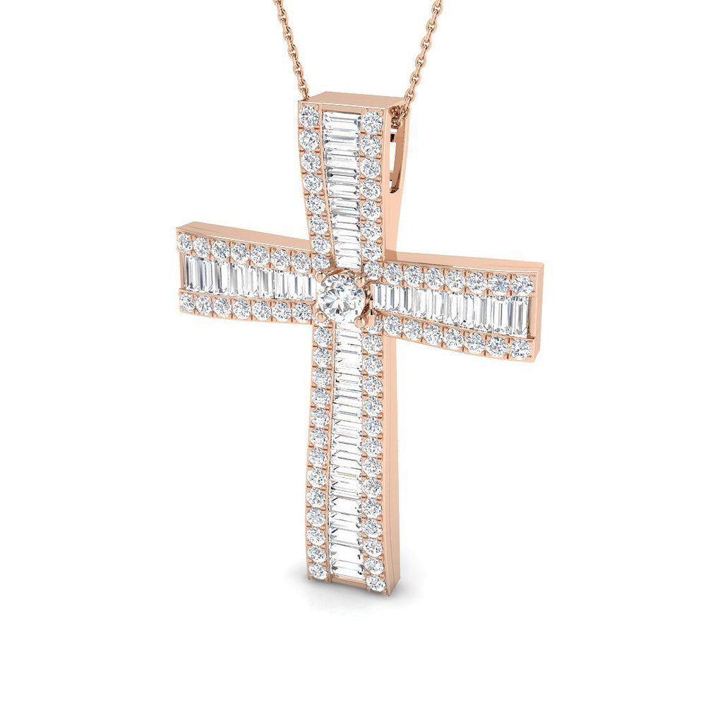 Excelsia 4Ct Diamond Cross Pendant In 9K, 18K (White, Yellow, Rose Gold) With Complimentary Silver