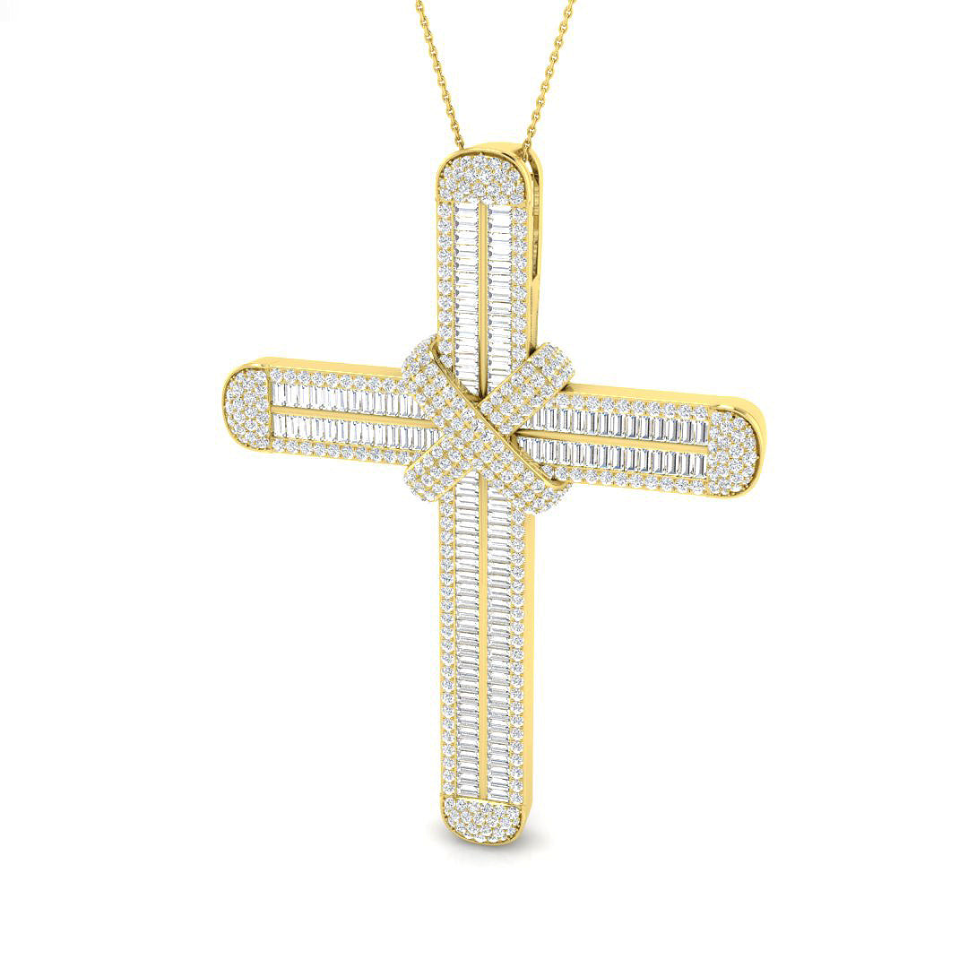6.93ct Baguette & Round Diamond X-Crossover Cross Necklace in Gold & Platinum