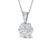 Diamond flower pendant on a chain against a white background