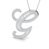 Diamond Initial Pendant with Baguette and Round Diamonds