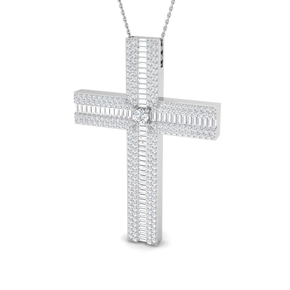 Majestia 3Ct Diamond Cross Pendant In 9K, 18K (White, Yellow, Rose Gold) With Complimentary Silver