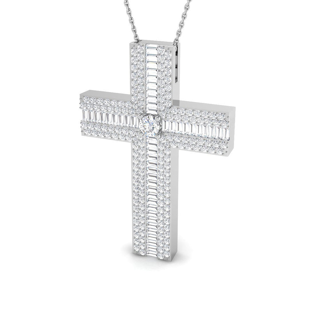 Regalian 2.5Ct Diamond Cross Pendant In 9K, 18K (White, Yellow, Rose Gold) With Complimentary Silver