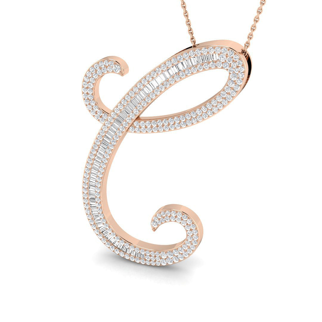 Luxurious Gold Diamond Script Initial "C" Pendant