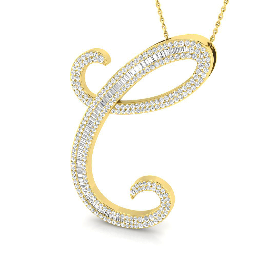 Luxurious Gold Diamond Script Initial "C" Pendant