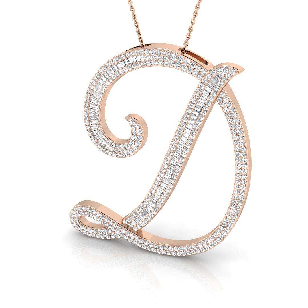 Luxurious Gold Diamond Script Initial "D" Pendant