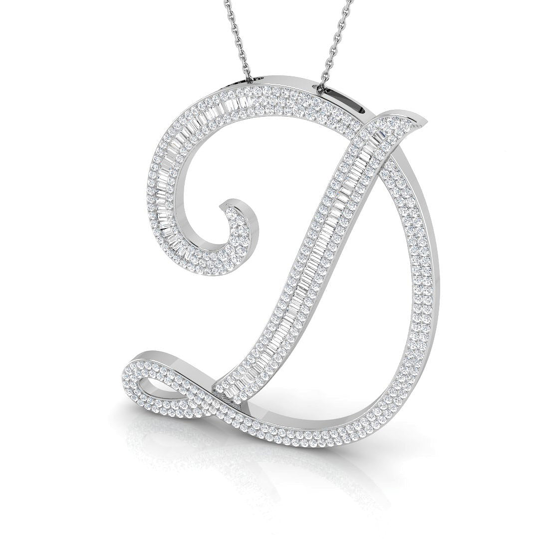 Luxurious Gold Diamond Script Initial "D" Pendant