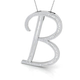 Yellow Gold Diamond Script Initial "B" Pendant with Baguette and Round Diamonds
