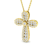 0.85ct Bezel & Pavé Round Diamond Rounded Cross Necklace in Gold & Platinum