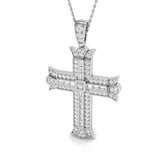 0.80ct – 1.00ct Baguette & Round Diamond Fleur-De-Lis Cross Necklace in Gold & Platinum