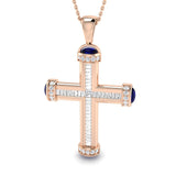 2.00ct Diamond & Blue Sapphire Baguette Cross Necklace in Gold & Platinum