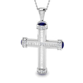 2.00ct Diamond & Blue Sapphire Baguette Cross Necklace in Gold & Platinum