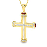 2.00ct Diamond & Ruby Baguette Cross Necklace in Gold & Platinum