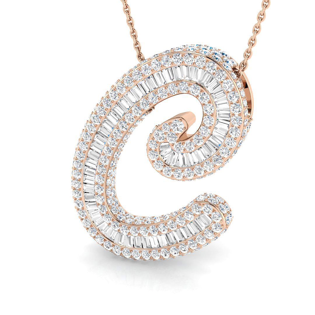 Luxurious White Gold Diamond Script Initial "C" Pendant