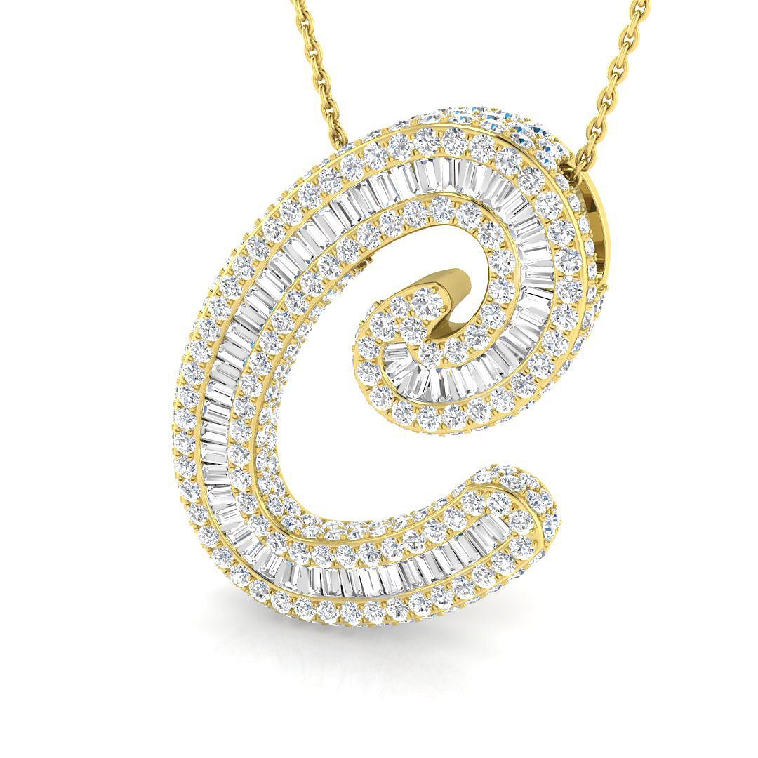 Luxurious White Gold Diamond Script Initial "C" Pendant