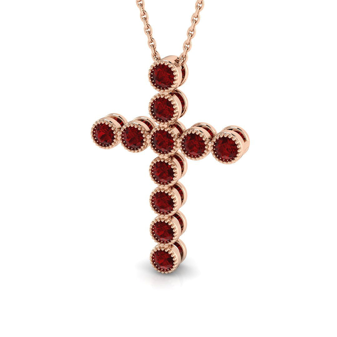 0.93ct Round Ruby Bezel Set Cross Necklace in Gold & Platinum