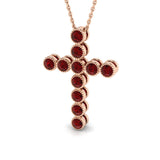 0.90ct Round Ruby Bezel Set Cross Necklace in Gold & Platinum