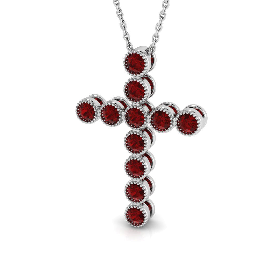 0.93ct Round Ruby Bezel Set Cross Necklace in Gold & Platinum