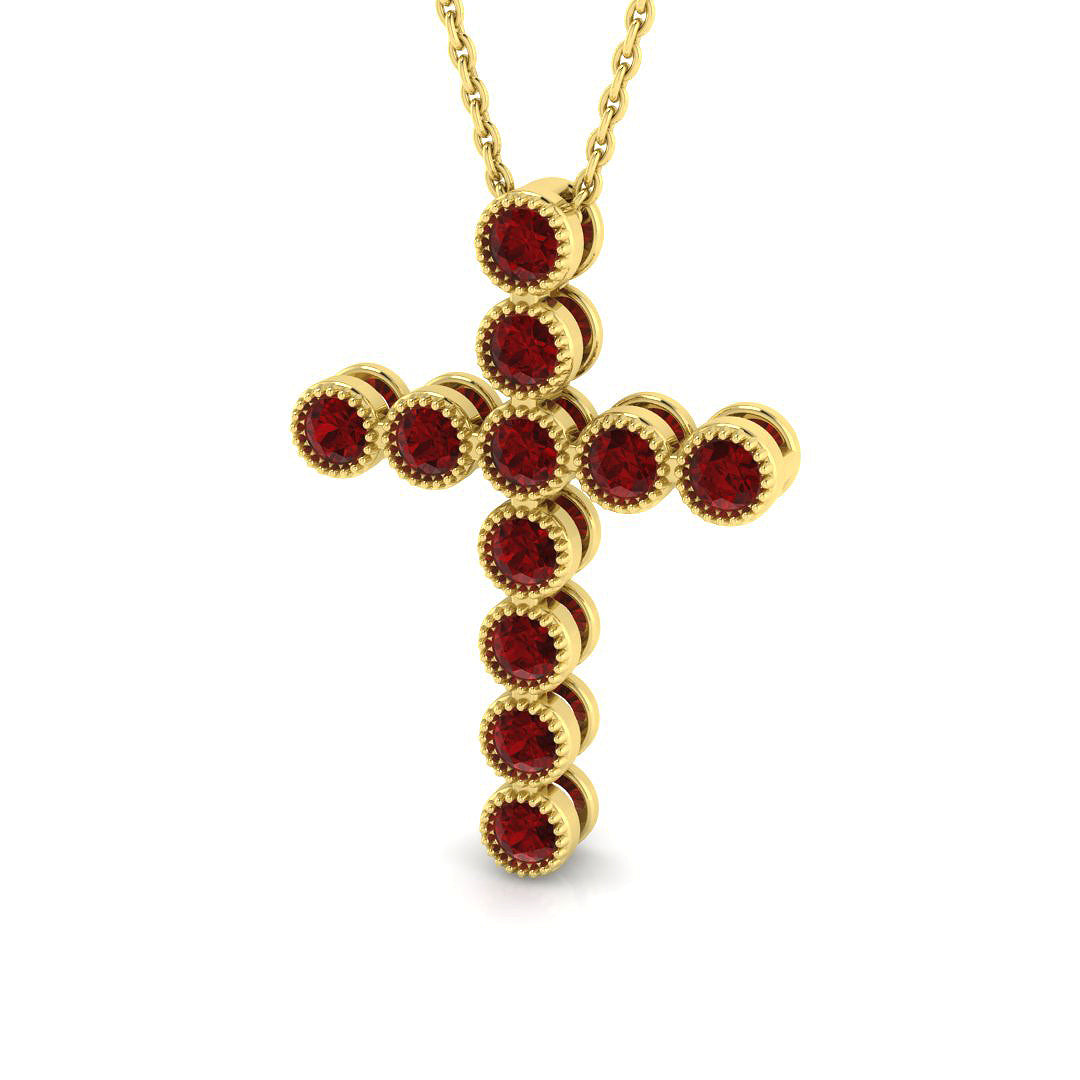 0.93ct Round Ruby Bezel Set Cross Necklace in Gold & Platinum