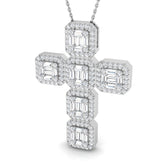 1.80ct Baguette & Round Diamond Cluster Cross Necklace in Gold & Platinum