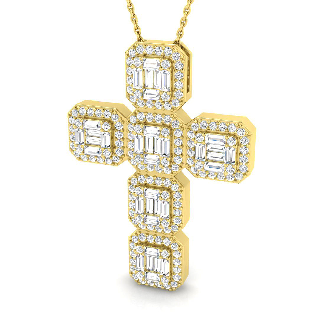 1.81ct Baguette & Round Diamond Cluster Cross Necklace in Gold & Platinum