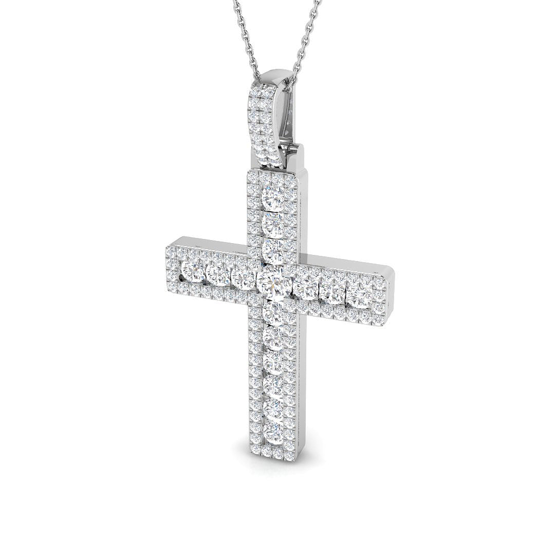 0.44ct – 3.05ct Round Diamond Pavé Cross Necklace in Platinum