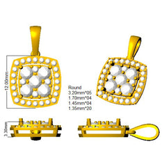 0.9 ct D-E/VS Lab Grown Round Diamond Designer Pendant 9k Yellow Gold ,Ready To Ship